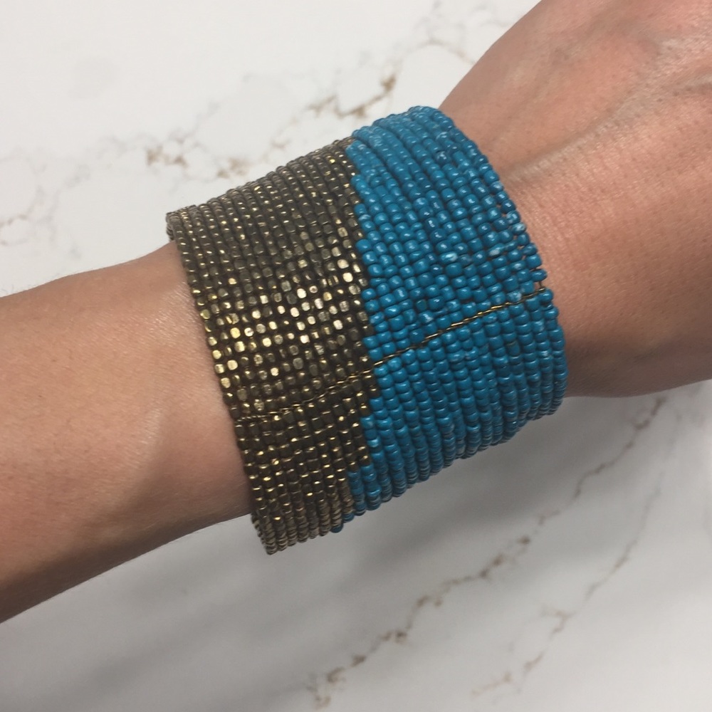 Beaded Turquoise and Gold Cuff Bracelet